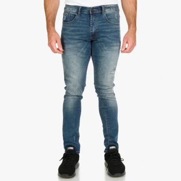 Aeropostal Men's Distressed Skinny Jeans - Dark Wash - Picture 4 of 7